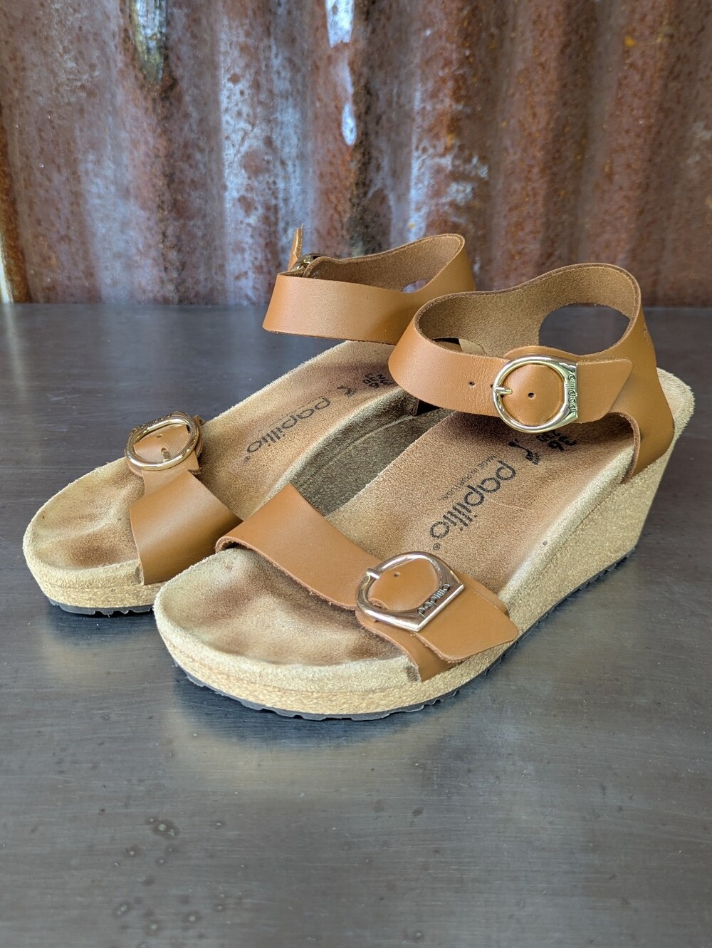 Papillio By Birkenstock Soley Ring Wedge Heels Sandals Cognac Brown EU 36